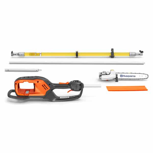 Disassembled view of the Husqvarna 525iDEPS MADSAW battery-powered pole saw for precision tree care, available at Autmow.